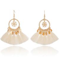 Zinc Alloy Tassel Earring, with Cotton Thread, plated, for woman & hollow, beige 