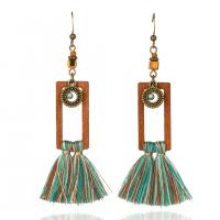 Zinc Alloy Tassel Earring, with Cotton Thread & Wood, plated, vintage & folk style & for woman & hollow 