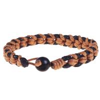Linen Bracelet, with Wood, plated, Unisex & woven pattern, brown, 210mm 