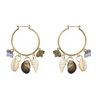 Zinc Alloy Rhinestone Leverback Earring, with Shell, plated & for woman & with rhinestone, gold 