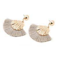 Zinc Alloy Tassel Earring, with Cotton Thread & Shell Pearl, gold color plated, for woman 