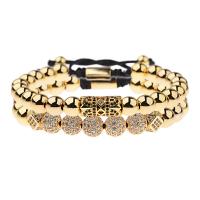 Brass Bracelet, with Nylon Cord, plated & micro pave cubic zirconia & for man 6mm/8mm .8 Inch 