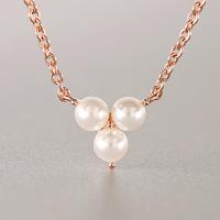 Glass Pearl Brass Chain Necklace, with Glass Pearl, with 1.96lnch extender chain, Round, real rose gold plated, oval chain & for woman Approx 17.7 Inch 
