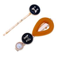 Hair Slide, Zinc Alloy, with ABS Plastic Pearl & Resin, gold color plated, Korean style & for woman 
