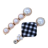 Hair Slide, Zinc Alloy, with ABS Plastic Pearl & Cloth & Resin, gold color plated, Korean style & for woman 