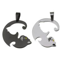 Stainless Steel Couple Pendant, Cat, enamel, white and black Approx 