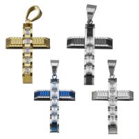 Colgantes de Cruces de acero inoxidable, con circonia cúbica, más colores para la opción, 32x49x6.5mm, agujero:aproximado 8x10mm, Vendido por UD