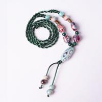 Porcelain Sweater Chain Necklace, with Cotton Cord, Unisex, multi-colored, 860mm Approx 33.8 