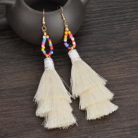 Zinc Alloy Tassel Earring, with Cotton Thread & Seedbead, plated, for woman 130mm 