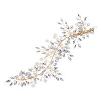 Flores Para El Pelo Novia, alambre de latón, con Perlas plásticas, chapado, con diamantes de imitación, más colores para la opción, 220x50mm, Vendido por UD