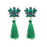 Fashion Tassel Earring, Zinc Alloy, with Cotton Thread, gold color plated, for woman & with rhinestone 