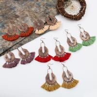Zinc Alloy Tassel Earring, with Cotton Thread, brass earring lever back clip, plated, for woman 