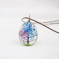Glass Zinc Alloy Necklace, with Dried Flower & Organic Glass, with 5cm extender chain, Flat Oval, for woman, Random Color Approx 17.7 Inch 
