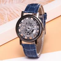 Unisex Wrist Watch, Zinc Alloy, with PU Leather, Chinese movement, stainless steel pin buckle, plated, waterproofless & hollow 