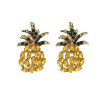 Zinc Alloy Rhinestone Stud Earring, Pineapple, plated, for woman & with rhinestone, golden 