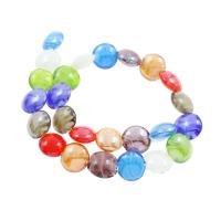 Innerer Twist Lampwork Perlen, flache Runde, innen Twist, Zufällige Farbe, 15x15x8mm, Bohrung:ca. 1mm, ca. 100PCs/Strang, verkauft von Strang