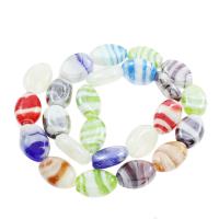 Körnige Lampwork Perlen, flachoval, Holzstreifen, Zufällige Farbe, 14x13x6mm, Bohrung:ca. 1mm, ca. 100PCs/Tasche, verkauft von Tasche