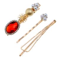 Hair Slide, Zinc Alloy, with ABS Plastic Pearl, gold color plated, for woman & with rhinestone 57mm,70mm 