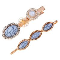 Hair Slide, Zinc Alloy, with ABS Plastic Pearl & Resin, gold color plated, for woman & with rhinestone 