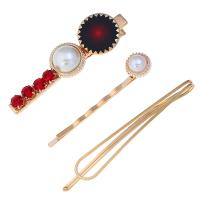 Hair Slide, Zinc Alloy, with ABS Plastic Pearl, gold color plated, for woman & with rhinestone 56mm,70mm 