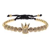 Cubic Zirconia Micro Pave Brass Bracelet, with Nylon Cord & Zinc Alloy, plated & micro pave cubic zirconia & for man 4mm .8 Inch 