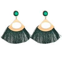 Zinc Alloy Tassel Earring, with Cotton Thread, plated, for woman & with rhinestone 