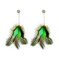 Fashion Feather Earring , Zinc Alloy, with Feather, gold color plated, for woman & with rhinestone 