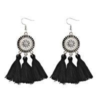 Zinc Alloy Tassel Earring, with Cotton Thread, platinum color plated, for woman & enamel & with rhinestone 
