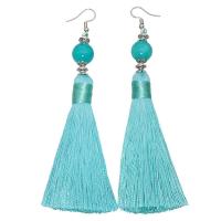 Zinc Alloy Tassel Earring, with Cotton Thread & Natural Stone, silver color plated, Bohemian style & for woman 