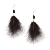 Fashion Feather Earring , Zinc Alloy, with Feather & Resin, gold color plated, for woman 