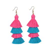Fashion Tassel Earring, Cotton Thread, gold color plated, handmade 104*30mm 