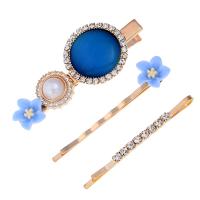 Hair Slide, Zinc Alloy, with Acrylic, gold color plated, three pieces & for woman & with rhinestone 62*25mm, 58m, 55mm 