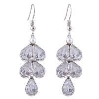 Cubic Zircon Brass Earring, with Acrylic, silver color plated, for woman & with cubic zirconia, white, 53*16mm 