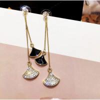 Cubic Zircon Brass Earring, Zinc Alloy, gold color plated, for woman & enamel & with cubic zirconia 60*12mm 