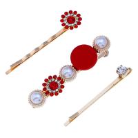 Hair Slide, Zinc Alloy, with Acrylic, gold color plated, three pieces & for woman & with rhinestone 58*13mm,60*16mm,55*8mm 