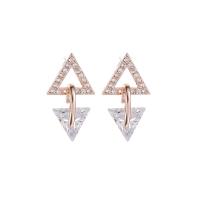 Cubic Zircon Brass Earring, sterling silver post pin, plated, for woman & with cubic zirconia 