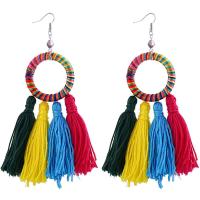 Zinc Alloy Tassel Earring, with Cotton Thread, platinum color plated, for woman, multi-colored, 120mm 
