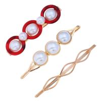 Hair Slide, Zinc Alloy, with Resin & Plastic Pearl, gold color plated, three pieces & for woman & with rhinestone, 60*18mm,70*13mm,70*8mm 