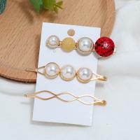 Hair Slide, Zinc Alloy, with Resin & Plastic Pearl, gold color plated, three pieces & for woman 60*17mm,70*13mm,70*8mm 