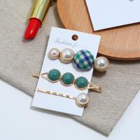 Hair Slide, Zinc Alloy, with Cloth & Resin & Plastic Pearl, gold color plated, three pieces & for woman 61*20mm,70*14mm,58*14mm 