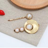 Hair Slide, Zinc Alloy, with Plastic Pearl, gold color plated, 2 pieces & for woman, 60*15mm,60*33mm 
