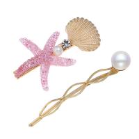 Hair Slide, Resin, gold color plated, 2 pieces & for woman & with rhinestone nickel, lead & cadmium free, 62*40mm,75mm 