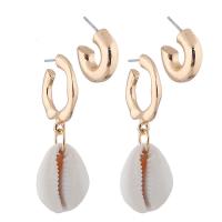 White Shell Earrings, Zinc Alloy, earring, with Shell, gold color plated, for woman, gold, nickel, lead & cadmium free, 48mm,15mm 
