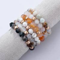 Agate Bracelets, with Lampwork & Copper Coated Plastic, rose gold color plated, elastic & for woman & faceted 