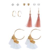 Zinc Alloy Earring Set, with Cotton Thread, gold color plated, 6 pieces & for woman & with rhinestone, 6mm, 8mm, 20mm, 60mm, 68mm 