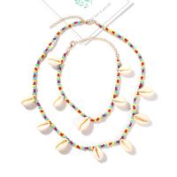 Seedbead Necklace, with Shell, plated, for woman, multi-colored Approx 29.5 Inch 