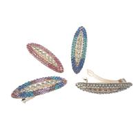 Hair Barrettes, Zinc Alloy, Teardrop, gold color plated, for woman & with rhinestone 80mm 