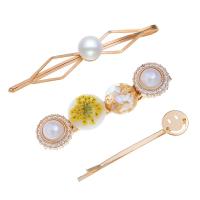 Hair Slide, Zinc Alloy, with Plastic Pearl, gold color plated, three pieces & for woman 7cm,6.2cm,5.2cm 