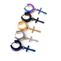 Bijoux de piercing d'oreille en acier inoxydable, croix, Placage, unisexe, plus de couleurs à choisir, 5MM*1.6*11MM, Vendu par PC