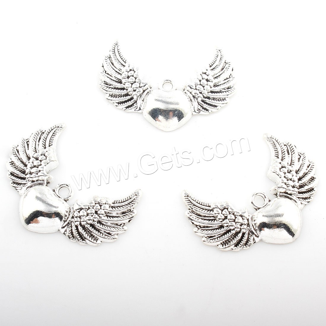 Zinc Alloy Heart Pendants, Winged Heart, plated, more colors for choice, 36x26mm, Hole:Approx 2mm, Approx 165PCs/Bag, Sold By Bag